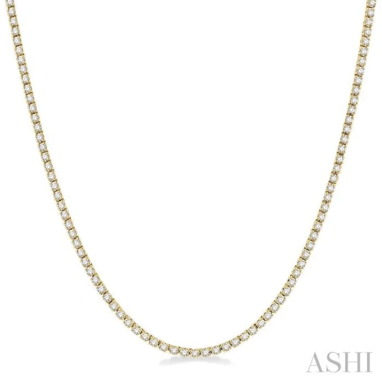 Unique Gold Necklace For Bridesmaids Gifts-3 Ctw Round Cut Diamond Tennis Necklace in 14K Yellow Gold