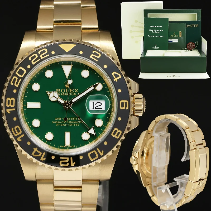 Sports Watches For Water Sports-MINT 2013 PAPERS Rolex GMT-Master 2 Ceramic Green Dial 116718 Yellow Gold Watch