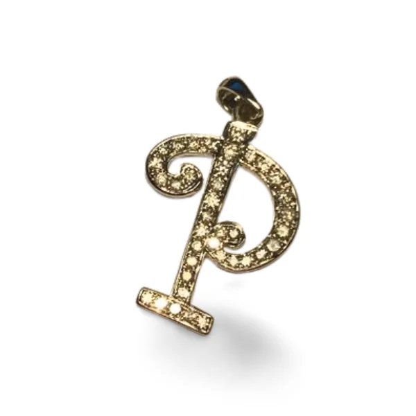 Trendy Gold Necklace For Fashion Events-Stunning Modern 18K White Gold Diamond "P" Initial Pendant Slide Necklace