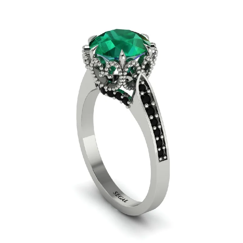 Trendy Engagement Rings With Colored Gemstones-Emerald Milgrain Engagement Ring - Yara No. 36