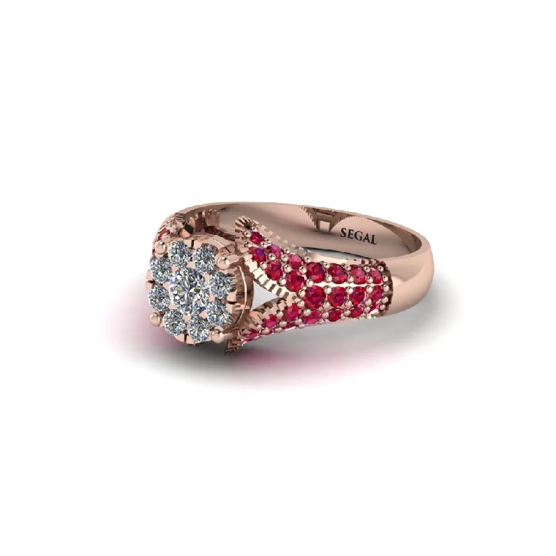 Elegant Silver Rings For Daily Wear-Ruby Floral Cluster Engagement Ring  - Penelope No. 47