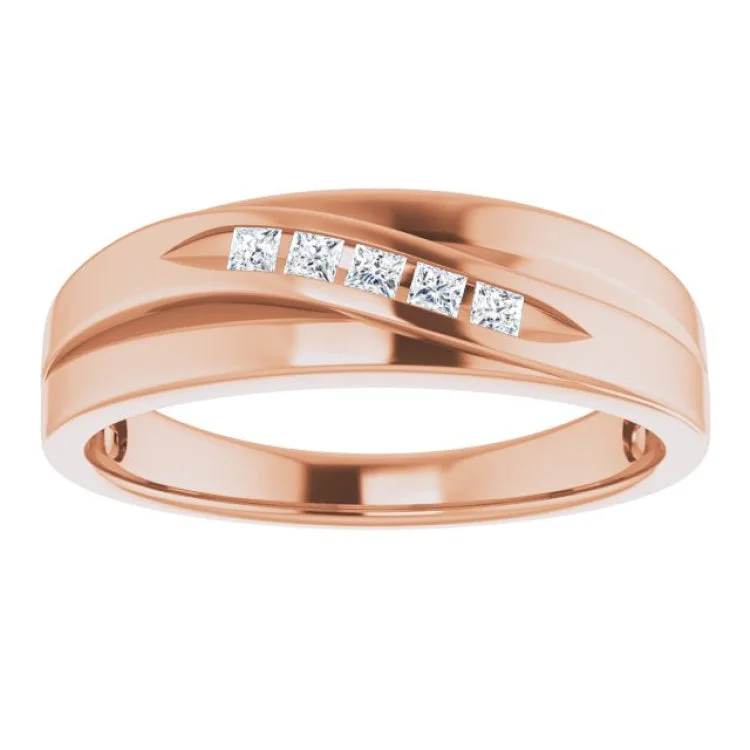 Luxury Silver Rings For Bridal Jewelry-14K Rose 1/6 CTW Natural Diamond Band