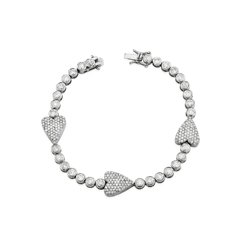 Stackable Bracelets For Fashion Lovers-Bezeled Diamond Heart Tennis Bracelet  B0003053