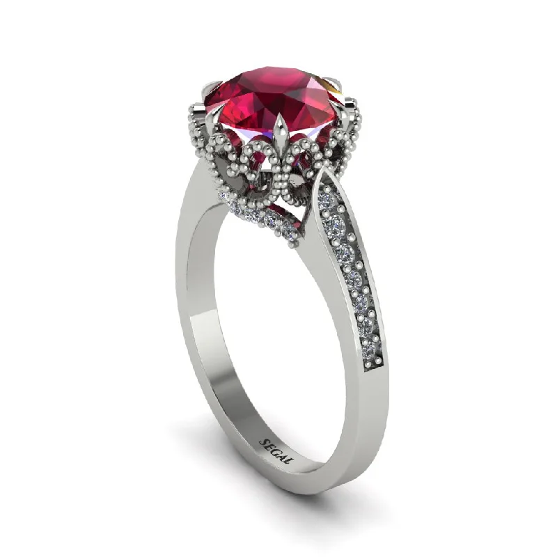 Elegant Sapphire Rings For Engagement-Ruby Milgrain Engagement Ring - Yara No. 12