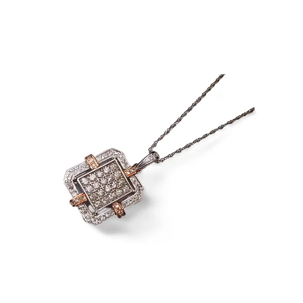 Handmade Boho Necklace For Free-Spirited Style-Gorgeous 14K Pink Rose White Gold 2-Tone Pave Diamond Pendant Necklace