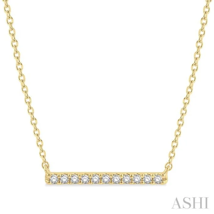 Classic Gold Pendant Necklace For Women-1/8 Ctw Bar Round Cut Diamond Necklace in 10K Yellow Gold