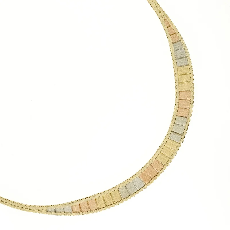 Elegant Crystal Necklace For Cocktail Parties-16" Fashion Gold Necklace in 14K Three Tone Gold