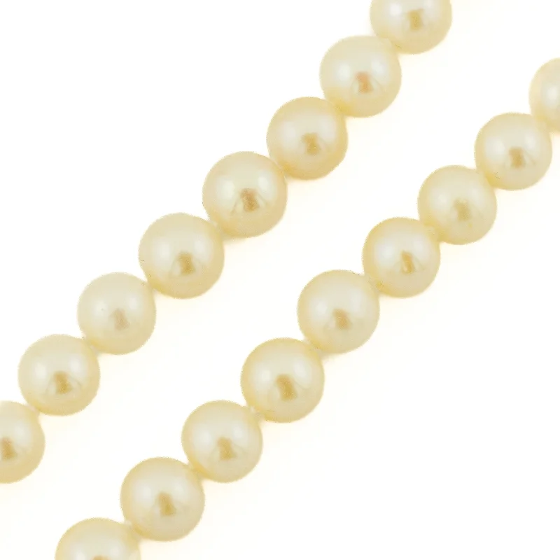 Sparkling Gold Necklace For Party Wear-6.5MM-7.20mm Round Pearl Single Strand 18" Necklace in 10K Yellow Gold