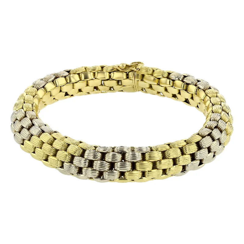 Unique Leather Bracelets-Italian Dome Rollo Link Bracelet in 18K Yellow and White Gold