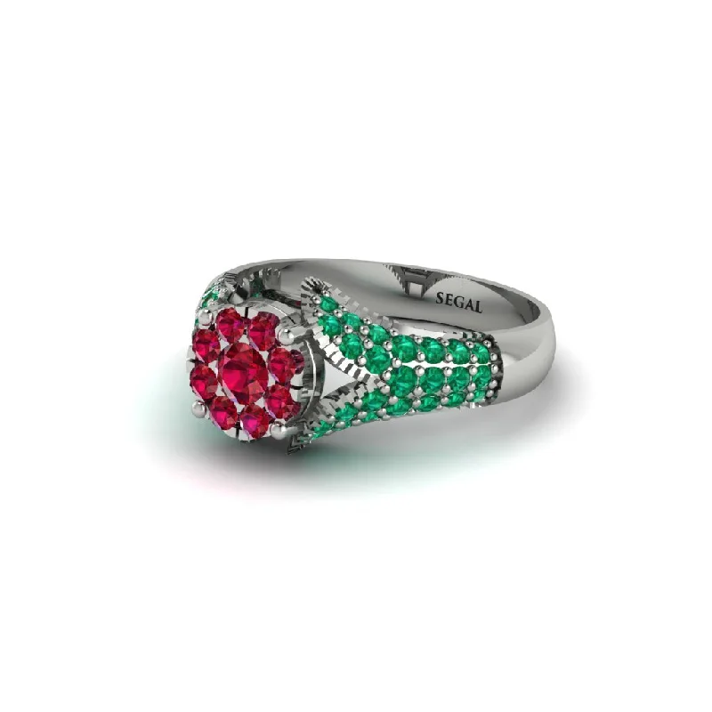 Elegant Engagement Rings With Diamond-Emerald Floral Cluster Engagement Ring  - Penelope No. 27