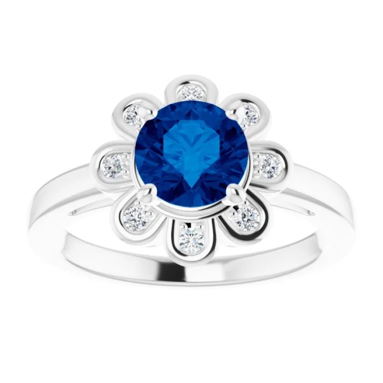 Custom Name Rings For Personalized Gifts-Platinum Lab-Grown Blue Sapphire & 1/8 CTW Natural Diamond Ring