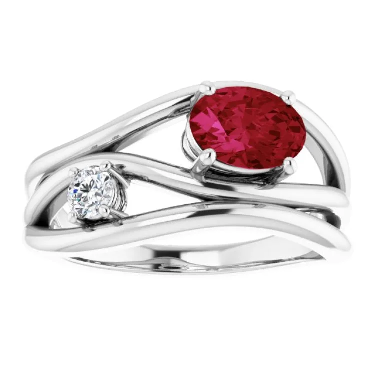 Classic Titanium Wedding Rings For Men-14K White Lab-Grown Ruby & 1/10 CTW Natural Diamond Ring