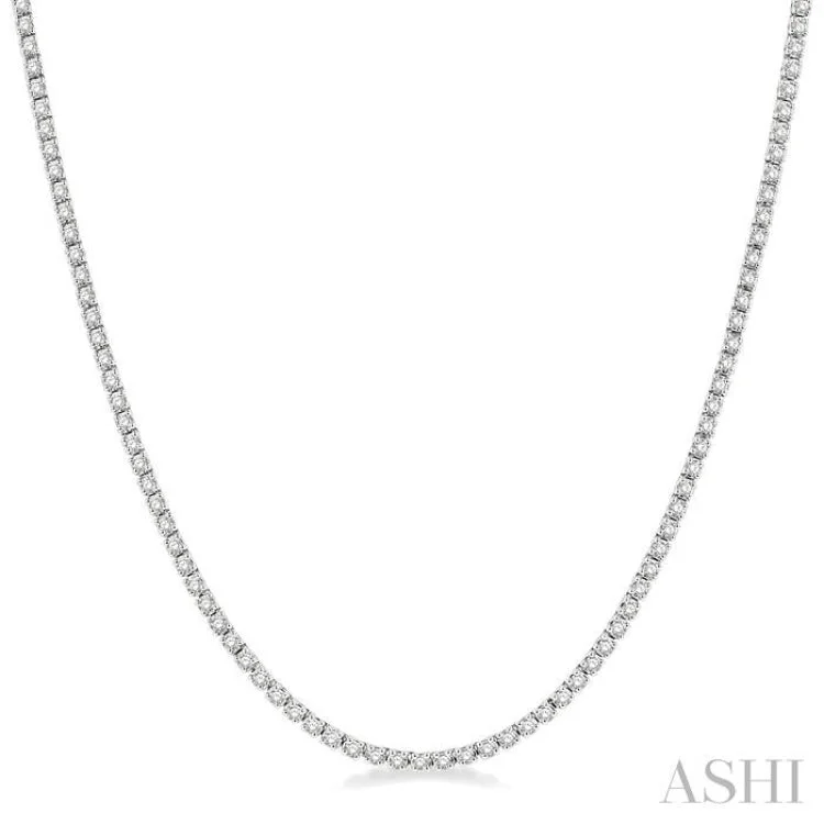 Handcrafted Silver Necklace For Gift Giving-3 Ctw Round Cut Diamond Tennis Necklace in 14K White Gold