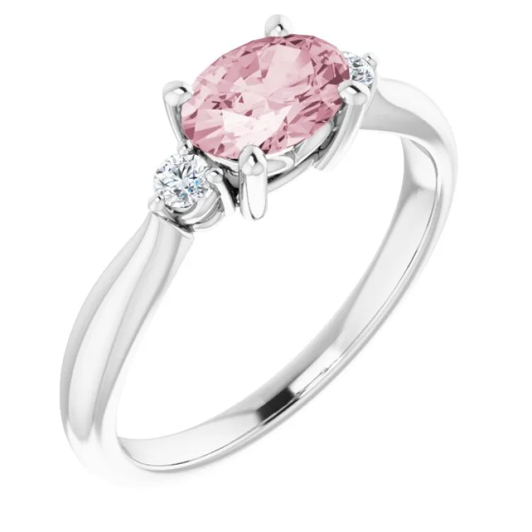 Unique Gemstone Rings For Birthday Gifts-14K White 7x5 mm Oval Natural Pink Morganite & .08 CTW Natural Diamond Ring