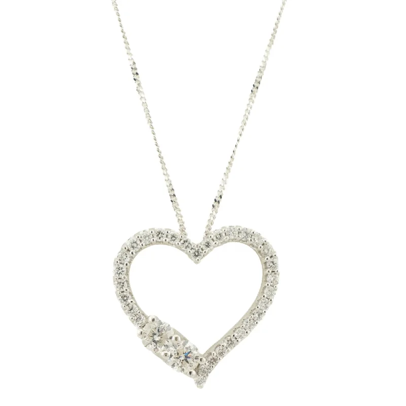 Handcrafted Gemstone Pendant Necklace-Ever Us 0.55ctw Diamond Accented Heart Pendant with Chain Necklace in 14K White Gold