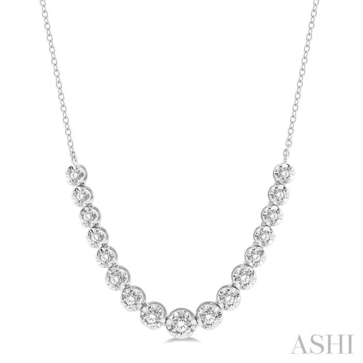 Custom Name Necklace For Fashionable Look-1 ctw Round Cut Diamond Illusion Necklace in 14K White Gold