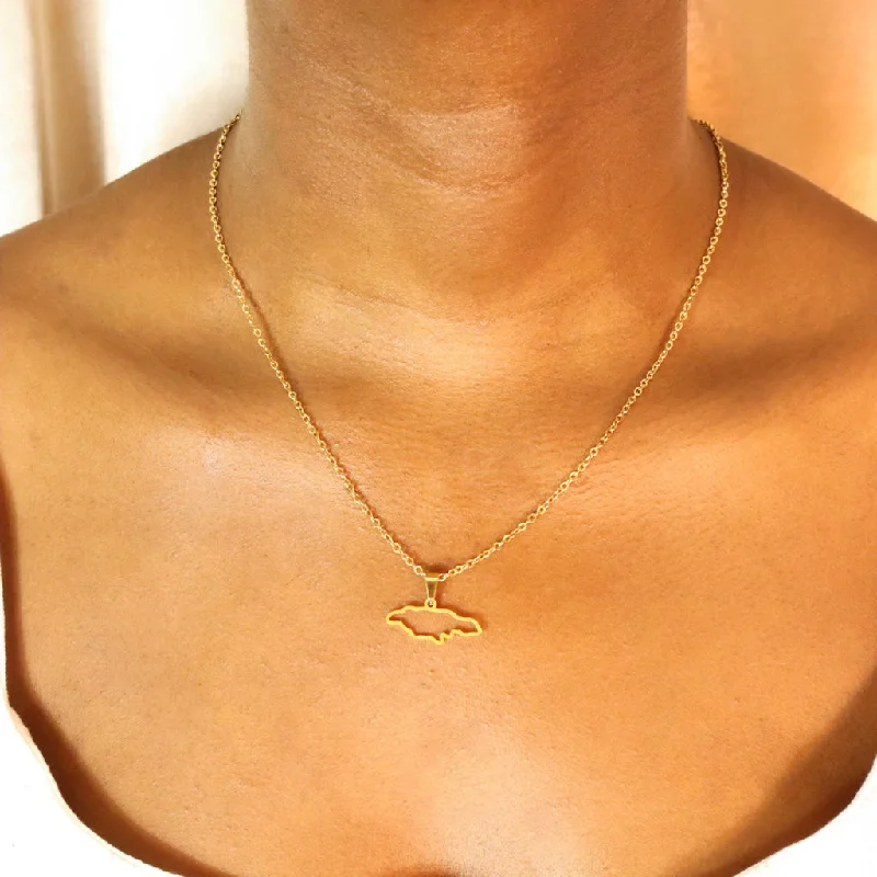 Handmade Boho Necklace For Free-Spirited Style-Jamaica Outline (18ct Gold Plated) Stainless Steel Necklace