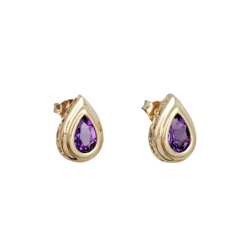 Luxe Emerald Earrings-Gigantium Amethyst Stud Earrings (14K)