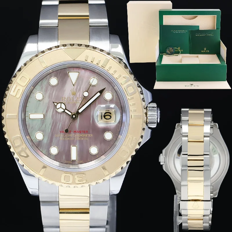 Custom Women’s Watches For Special Gifts-2007 MINT Rolex Yacht-Master 16623 Dark Mother of Pearl Two Tone Yellow Gold Watch