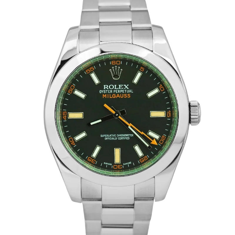 Men’s Vintage Watches For Collecting-Rolex Milgauss Stainless Steel BLACK Green 40mm Oyster 116400GV Watch