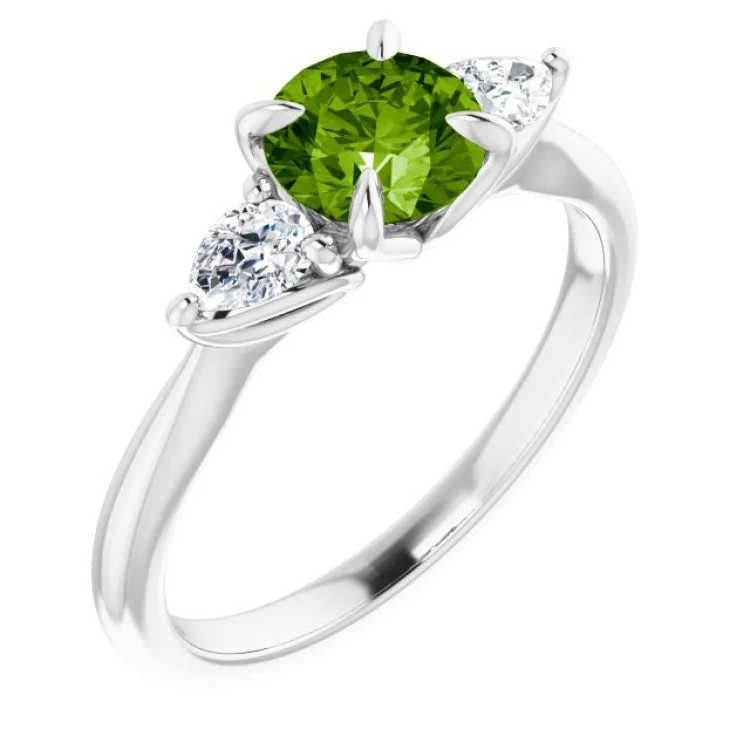 Elegant Rose Gold Rings For Engagement-14K White Natural Peridot & 1/4 CTW Natural Diamond Ring