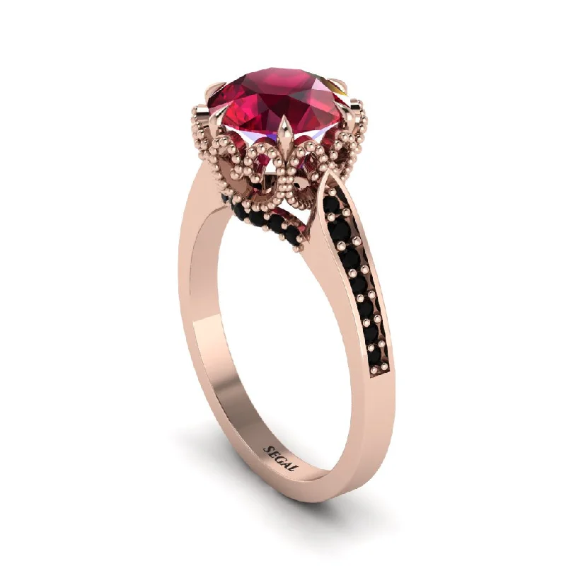 Elegant Gold Rings For Special Occasions-Ruby Milgrain Engagement Ring - Yara No. 41