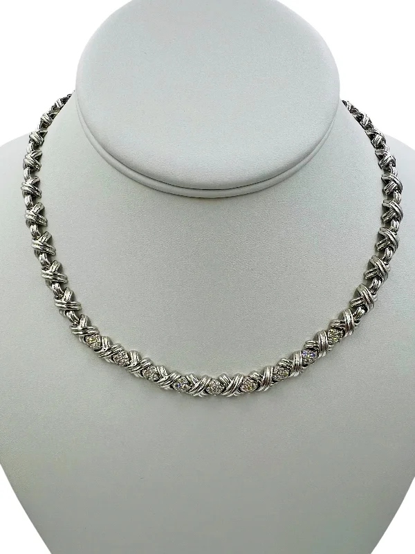 Classic Sapphire Necklace For Weddings-Tiffany White Gold Diamond Signature Necklace