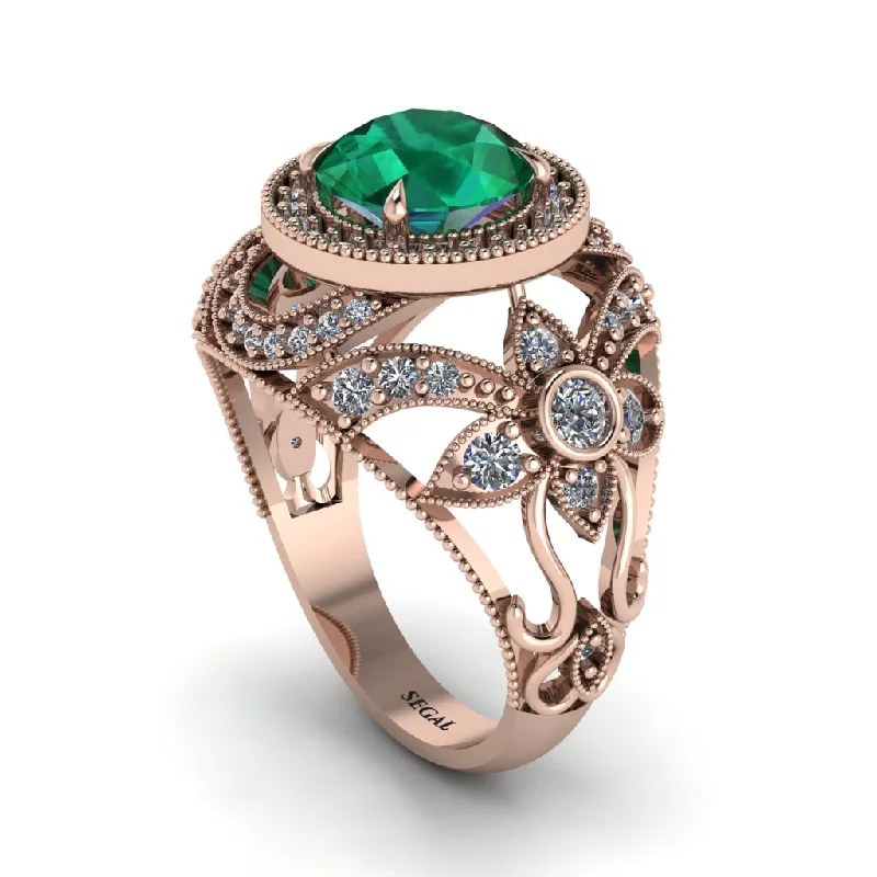 Classic Solitaire Rings For Brides-Edwardian Gold Engagement Ring Royal Antique With Emerald - Abbie No. 5