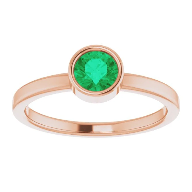 Luxury Wedding Rings For Bridesmaids-14K Rose 5 mm Natural Emerald Ring