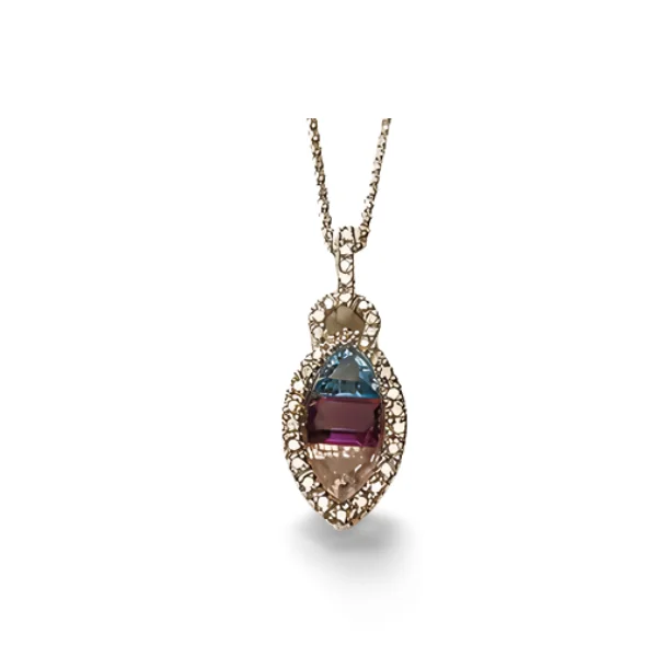 Trendy Statement Necklace For Fashionistas-Beautiful Estate 14K White Gold Amethyst Topaz Sapphire Diamond Necklace Pendant