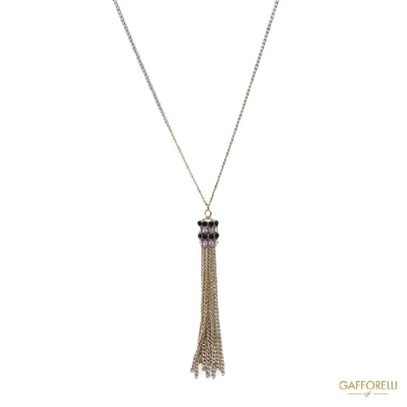 Personalized Silver Necklace For Anniversary Gifts-Necklace with Tassel and Rhinestones C182 - Gafforelli Srl