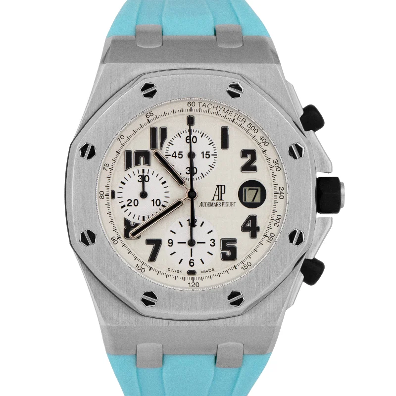 Stylish Watches For Young Women-MINT Audemars Piguet Royal Oak Offshore Safari Cream White Chrono Steel 26170ST