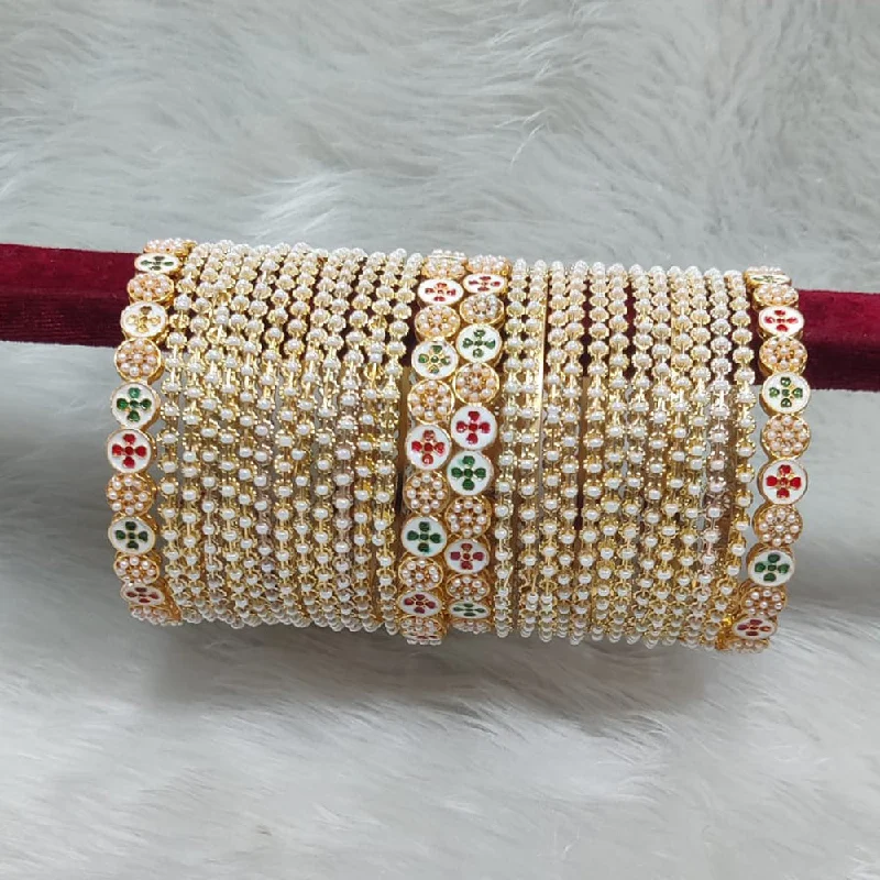 Elegant Diamond Bangles For Wedding Day Gifts-Pooja Bangles Meenakari And Pearl Bangles Set