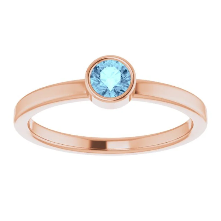 Trendy Titanium Rings For Fashionable Look-14K Rose 4 mm Natural Aquamarine Ring