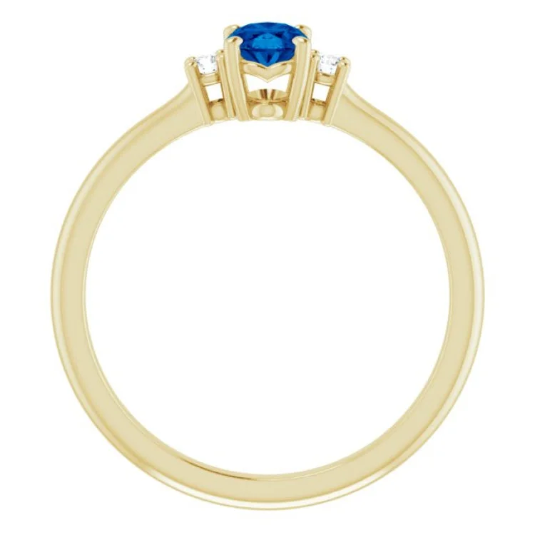 Trendy Stacking Rings For Everyday Wear-14K Yellow Lab-Grown Blue Sapphire & .04 CTW Natural Diamond Ring