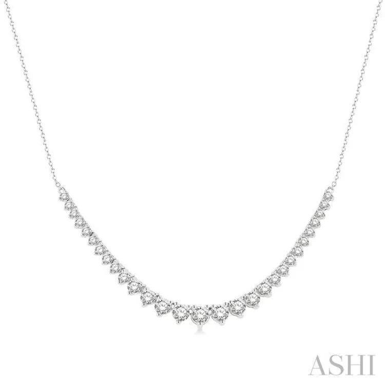 Sparkling Diamond Necklace For Evening-2 Ctw Graduated Diamond Smile Necklace in 14K White Gold