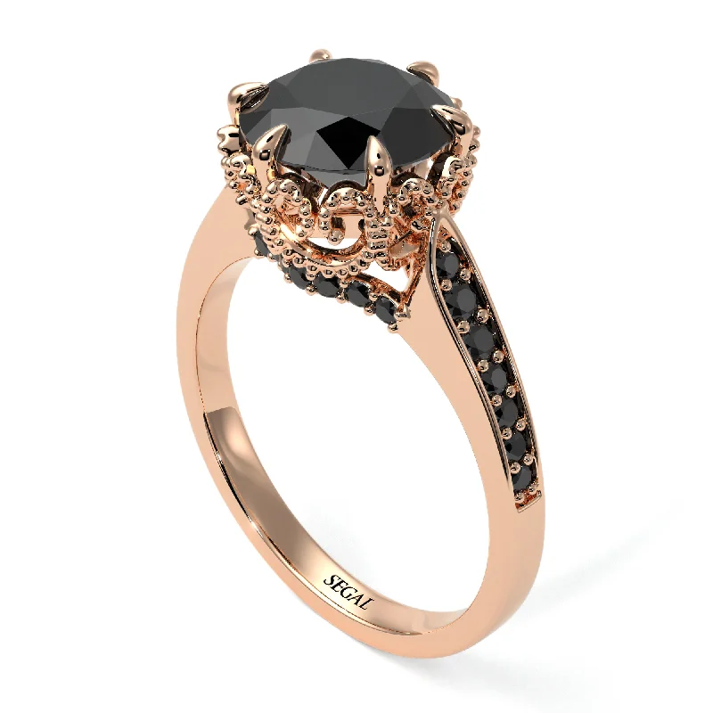 Elegant Gold Wedding Bands For Bridesmaids-Black Diamond Milgrain Engagement Ring - Yara No. 38