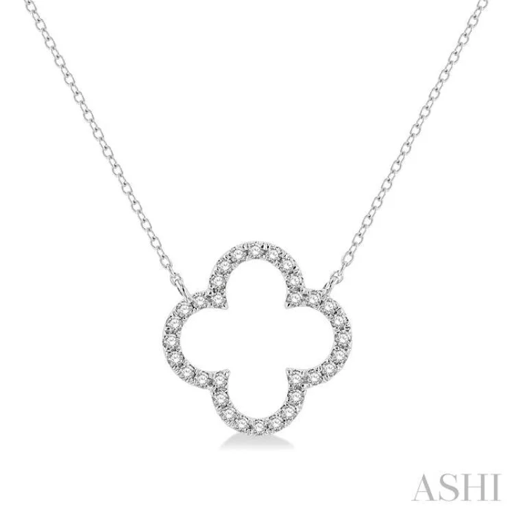 Elegant Sapphire Necklace For Special Events-1/4 Ctw Clover Round Cut Diamond Necklace in 14K White Gold