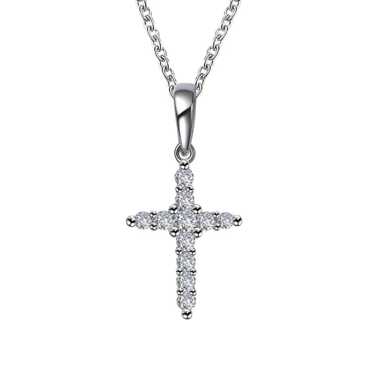 Handmade Silver Necklace For Evening Events-0.33 CTW Cross Pendant Necklace