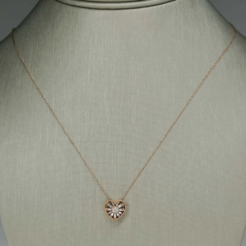 Classic Gold Necklace For Evening Wear-Emmy London Diamond Heart Pendant in 10K Rose Gold with 18" 14K Chain Necklace