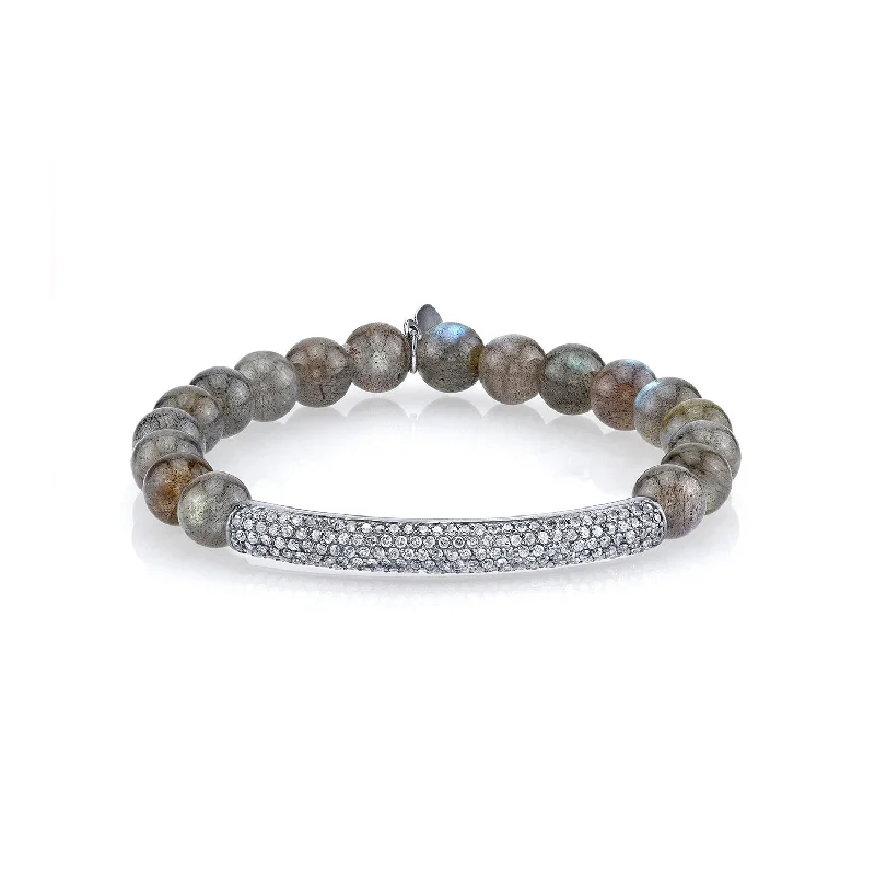 Fashion Bracelets For Teens-Labradorite Bracelet with Diamond Bar - 8mm  B0001468