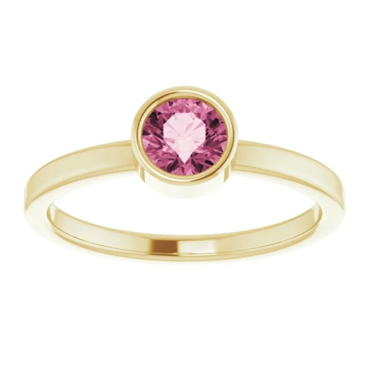 Simple Silver Rings For Wedding Bands-14K Yellow 5 mm Natural Pink Tourmaline Ring