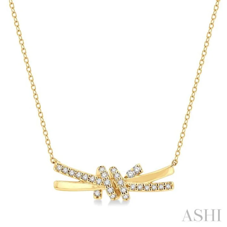 Luxury Diamond Necklace For Proposal-1/6 Ctw Love Knot Round Cut Diamond Necklace in 10K Yellow Gold