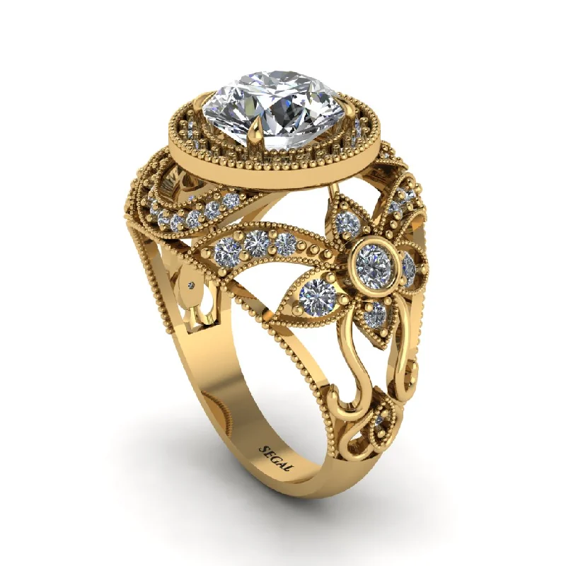 Unique Vintage Rings For Engagement-Edwardian Gold Engagement Ring Royal Antique With Diamond - Abbie No. 1