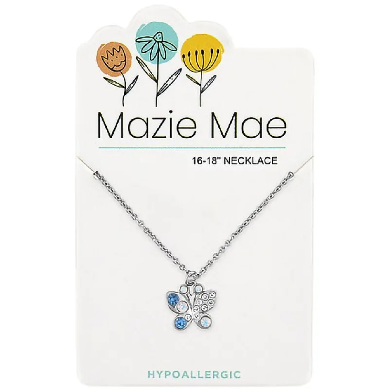 Trendy Chain Necklace For Fashion-Center Court: Silver Opal & Aquamarine Butterfly Mazie Mae Necklace