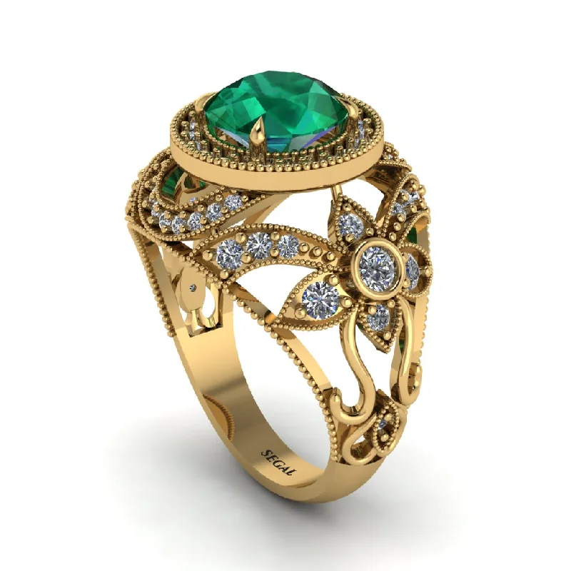 Luxury Wedding Rings For Special Occasions-Edwardian Gold Engagement Ring Royal Antique With Emerald - Abbie No. 4