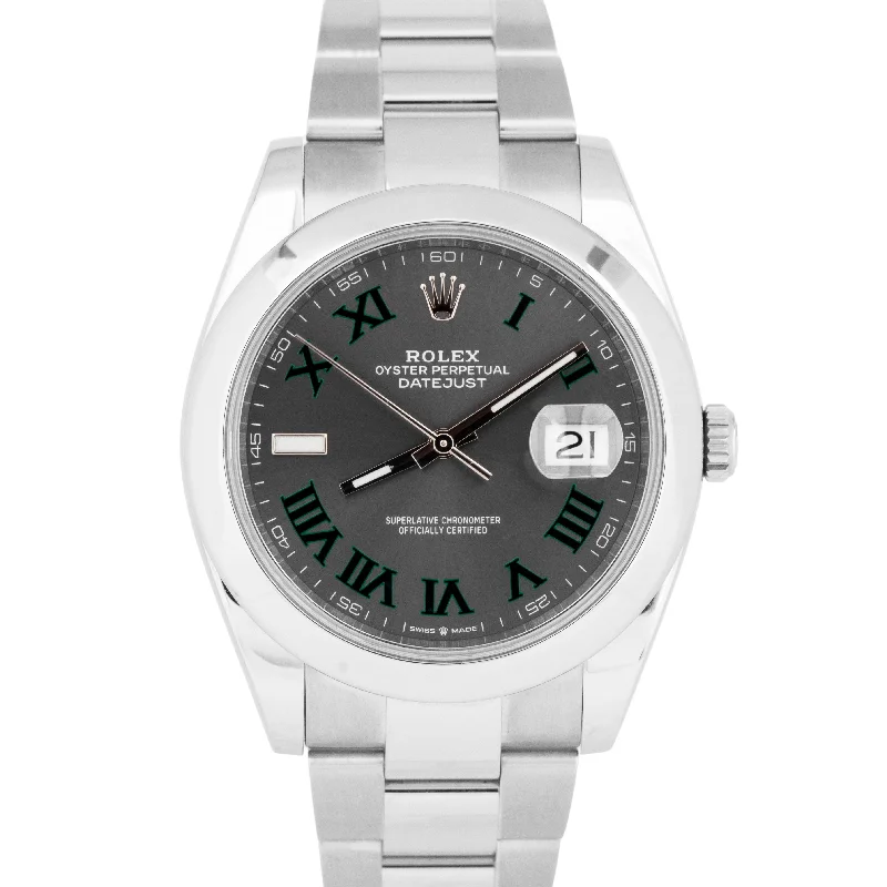 Classic Watches With Stainless Steel Cases-MINT PAPERS Rolex DateJust WIMBLEDON Stainless Steel 41mm Watch 126300 BOX