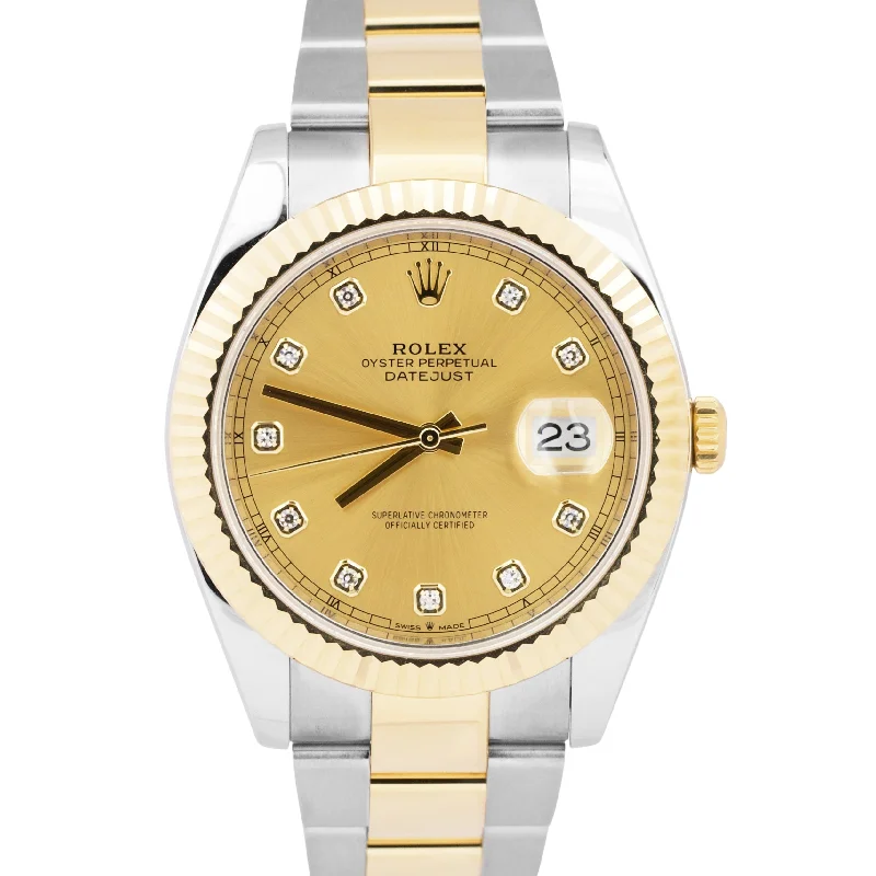 Women’s Fashion Watches For Daily Wear-2021 PAPERS Rolex DateJust 41 CHAMPAGNE DIAMOND 18K Gold Oyster 41mm 126333 BOX