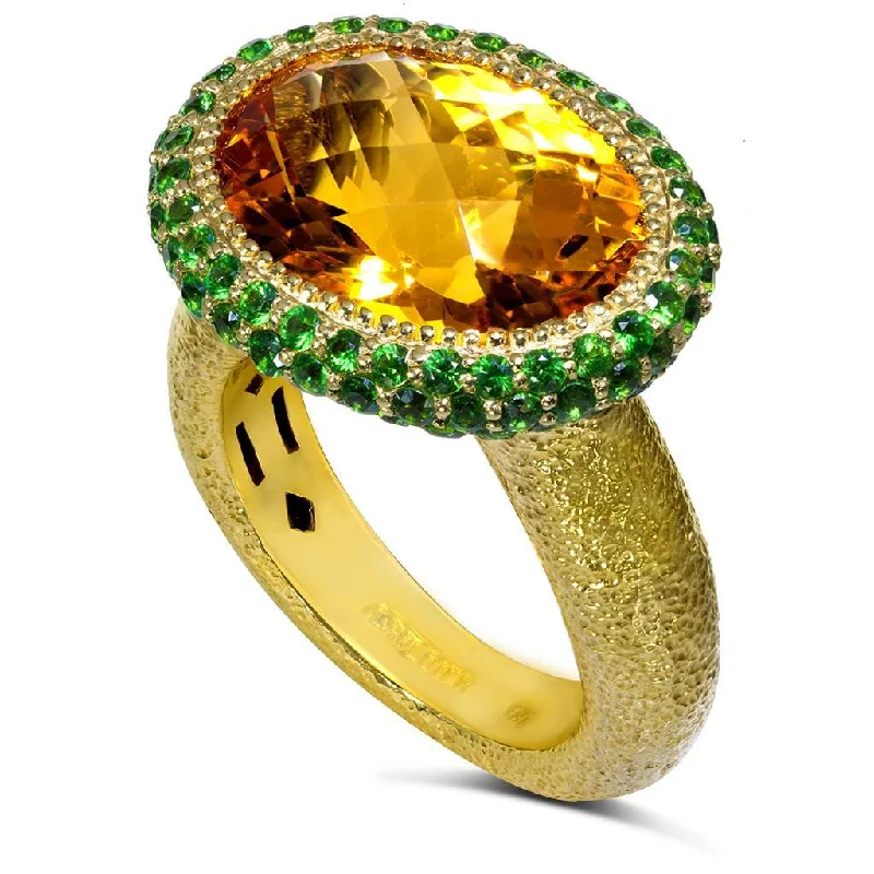 Sparkling Diamond Wedding Rings For Brides-Gold Cocktail Ring with Citrine & Tsavorites