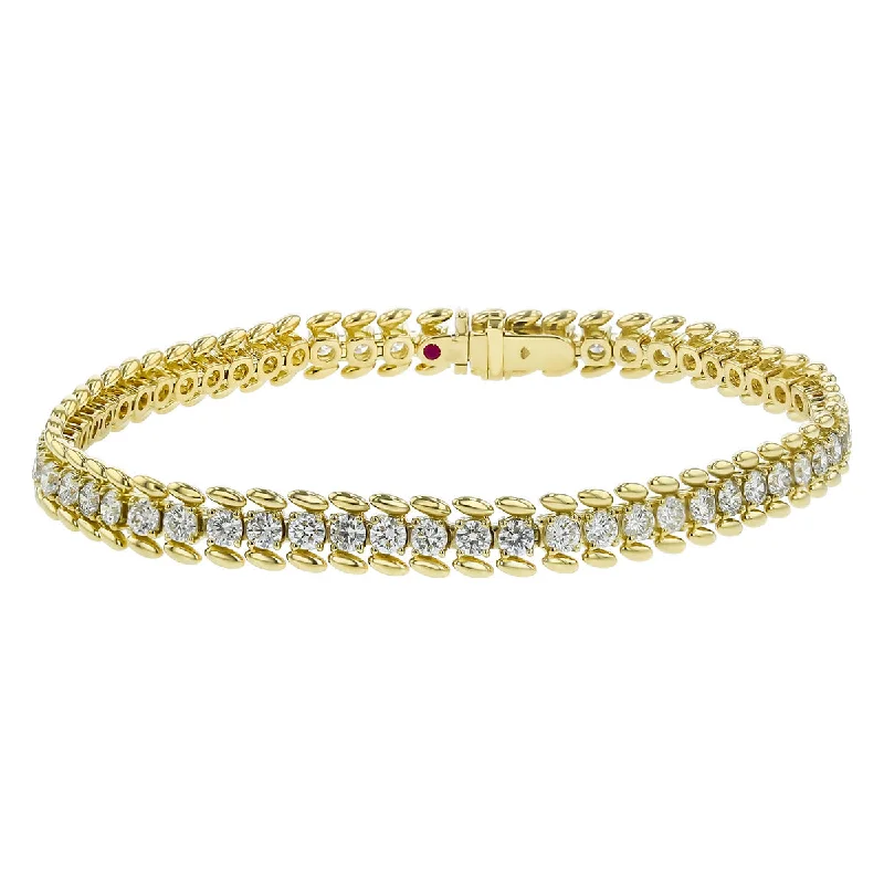 Designer Braided Leather Bracelets-Line 18K Yellow Gold and Diamond Bracelet